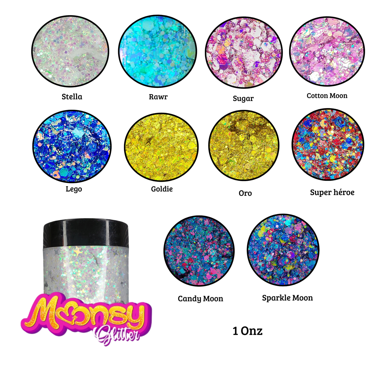 Variedad Onza Moonsy Glitter - Base Gel (venta por invdividual)