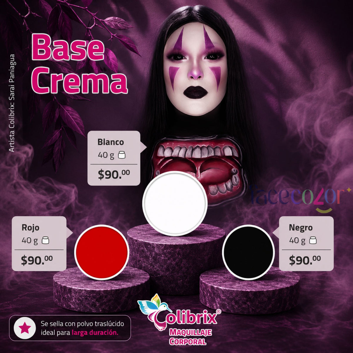 Base Crema Colibrix 40 g | Blanco, Negro y Rojo