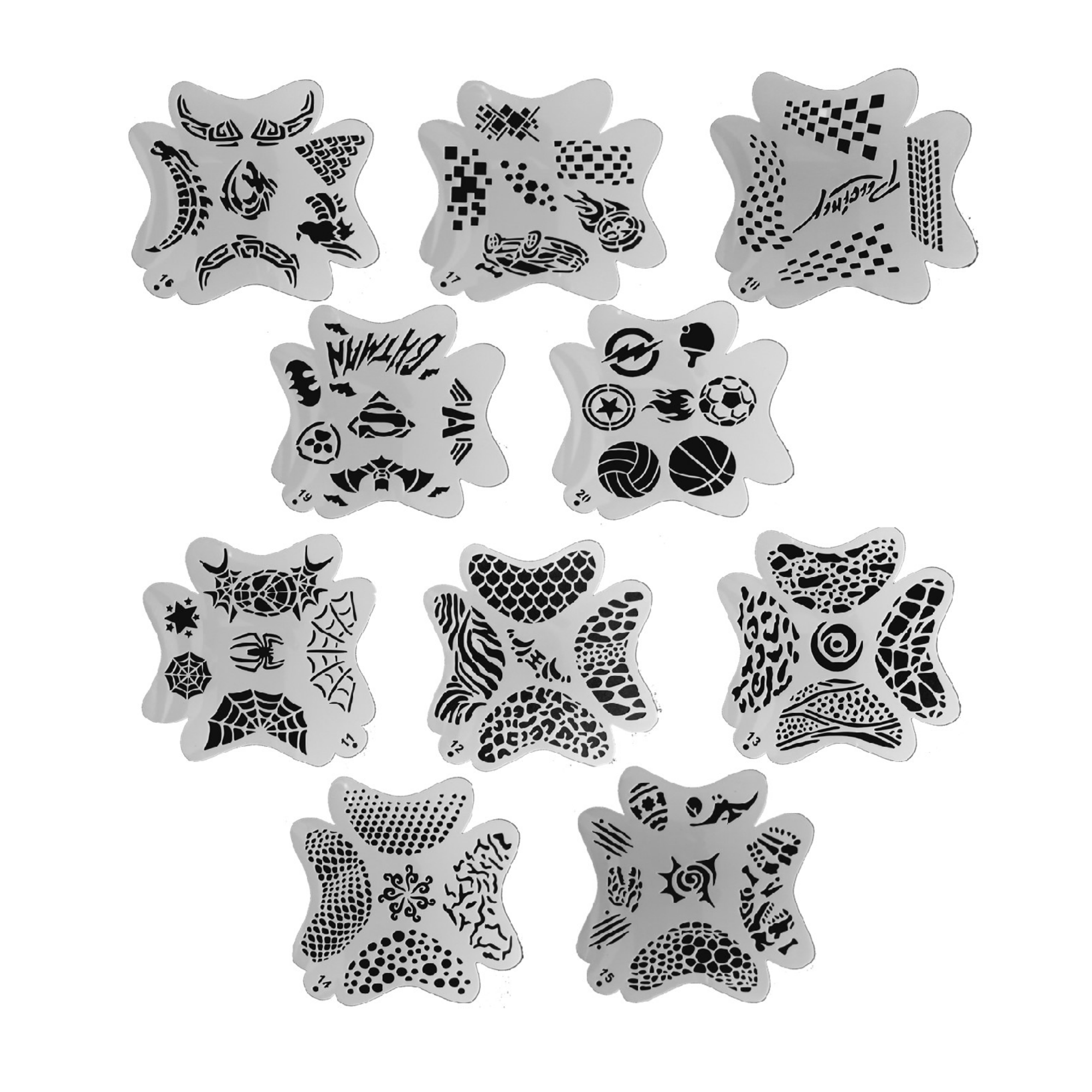 Stencil reutilizable para pintacaritas – Diseños infantiles (Set de 10)