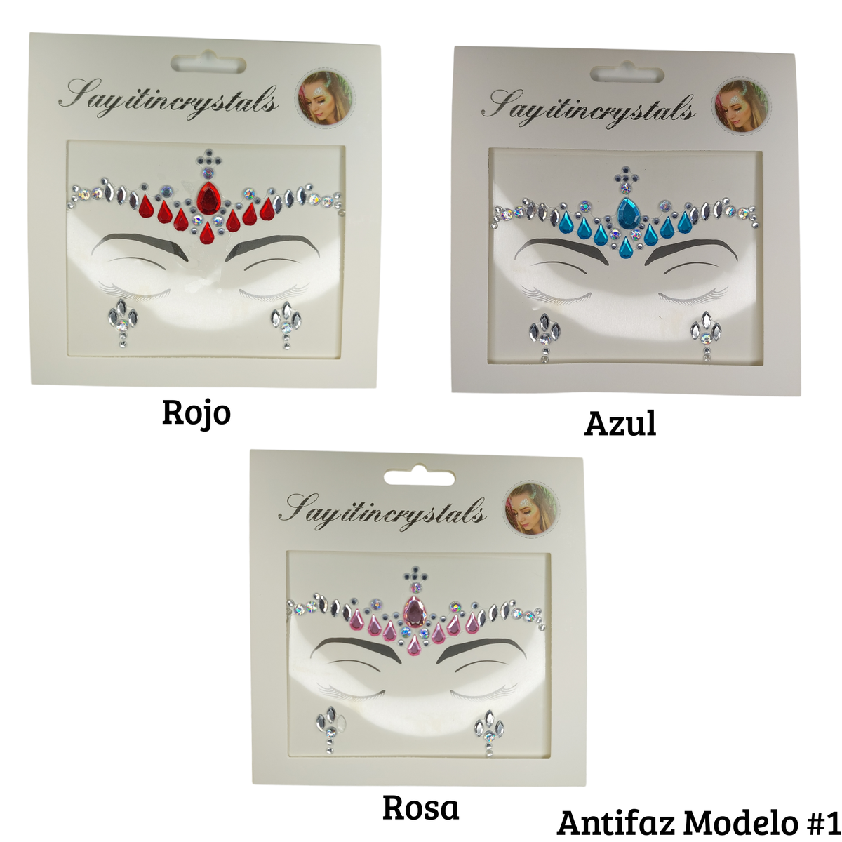 Pedrería Antifaz Modelo #1 - Variedad de colores (venta por planilla)