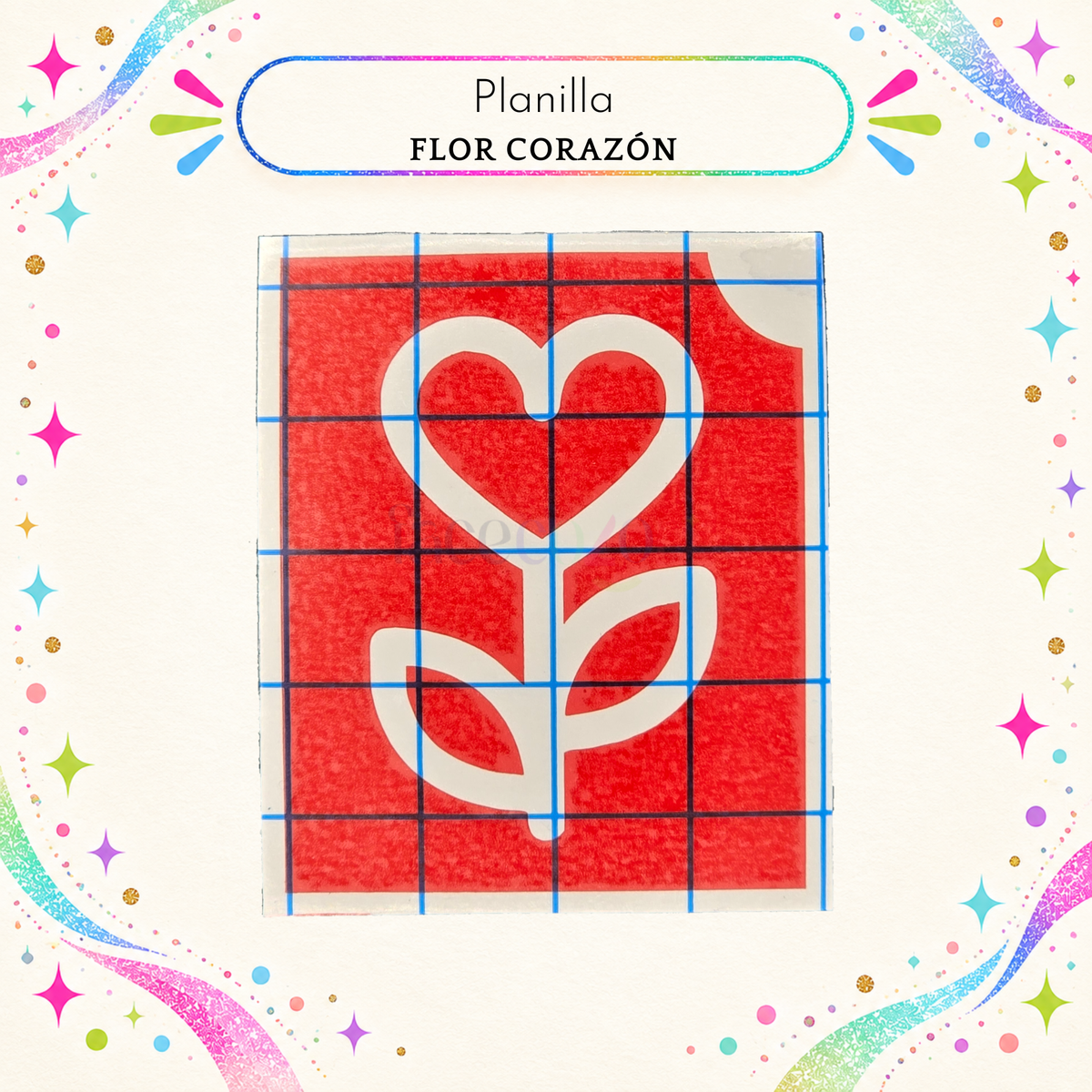 Plantilla Adhesiva - Flor Corazón (uso individual)