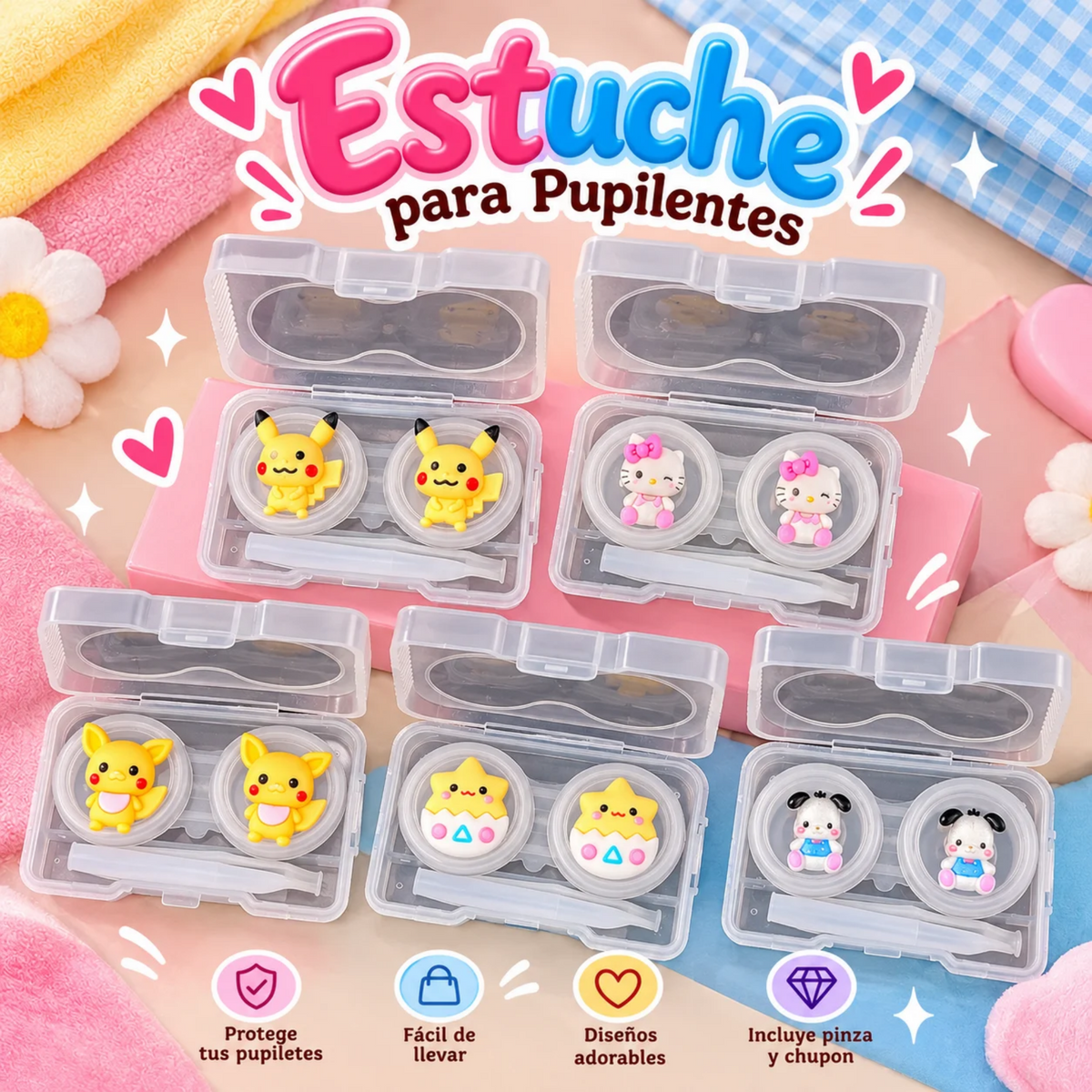 Estuche para Pupilentes con Aplicador Kawaii