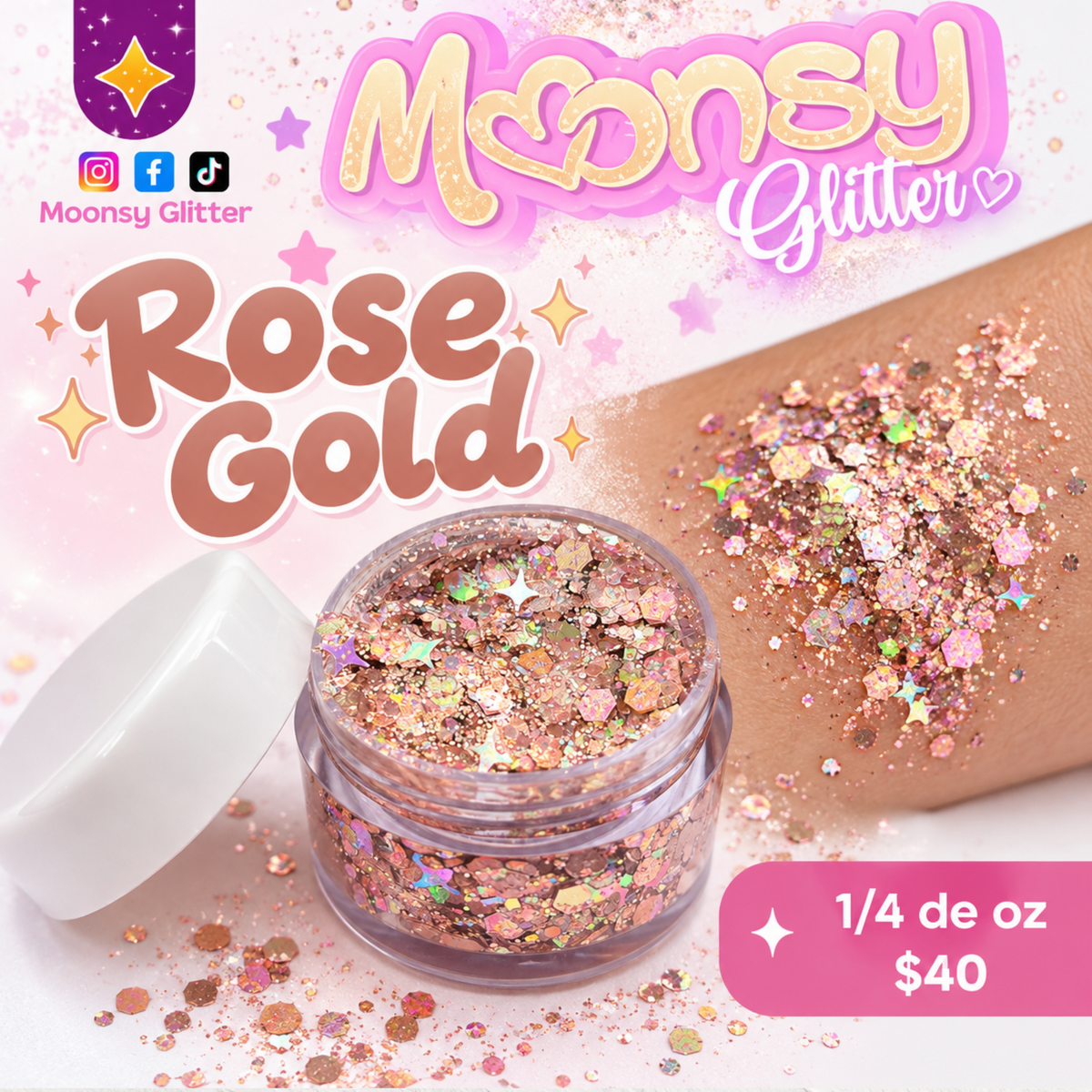 Rose Gold 1/4 oz Moonsy Glitter