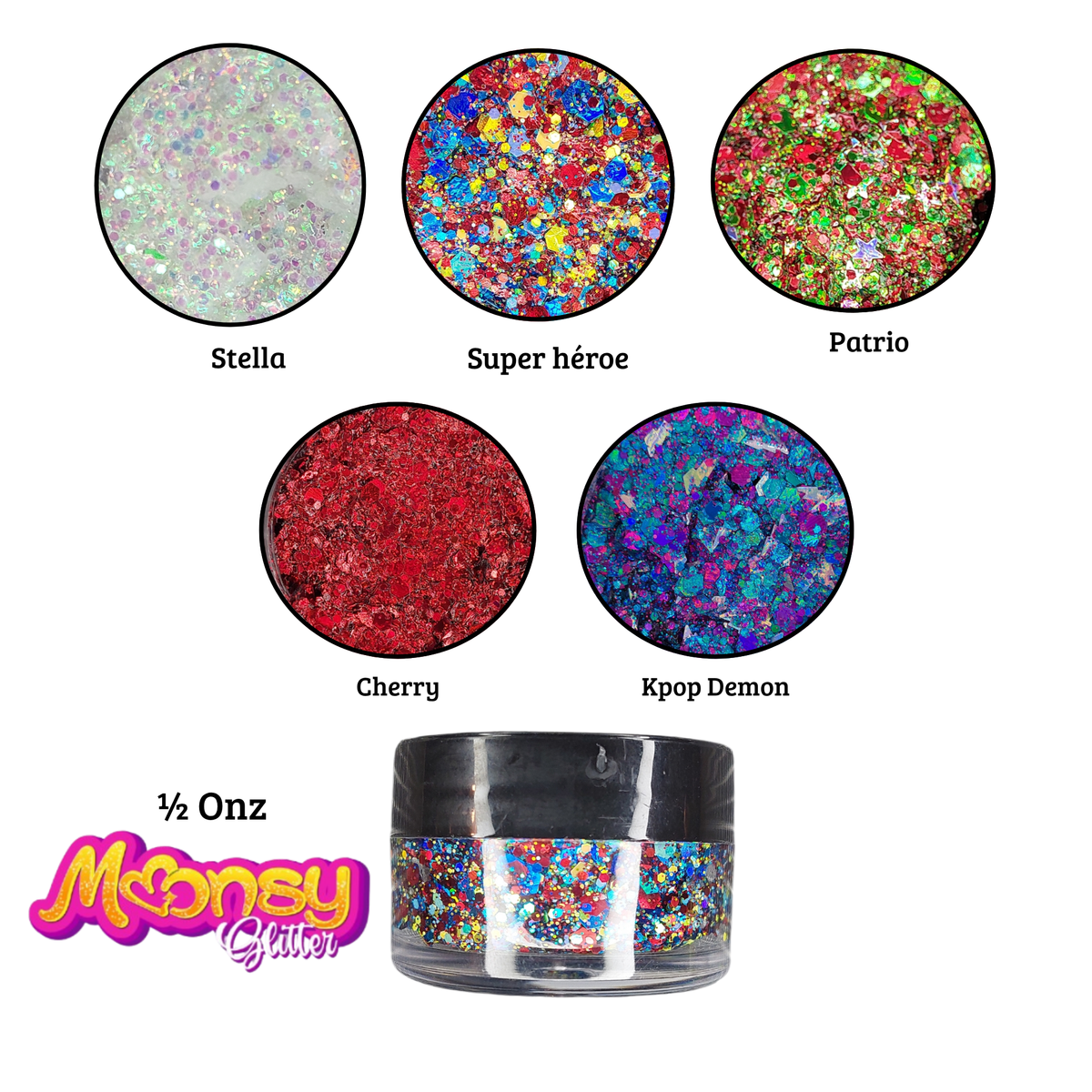 Variedad 1/2 onza  Moonsy Glitter - Base Gel (Venta por individual)