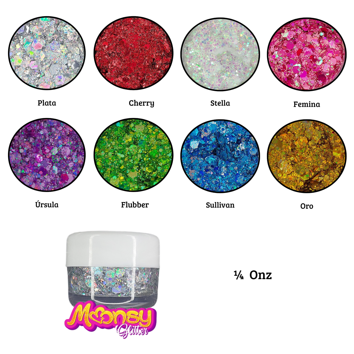 Variedad 1/4 Oz Moonsy Glitter - Base Gel (venta por individual)