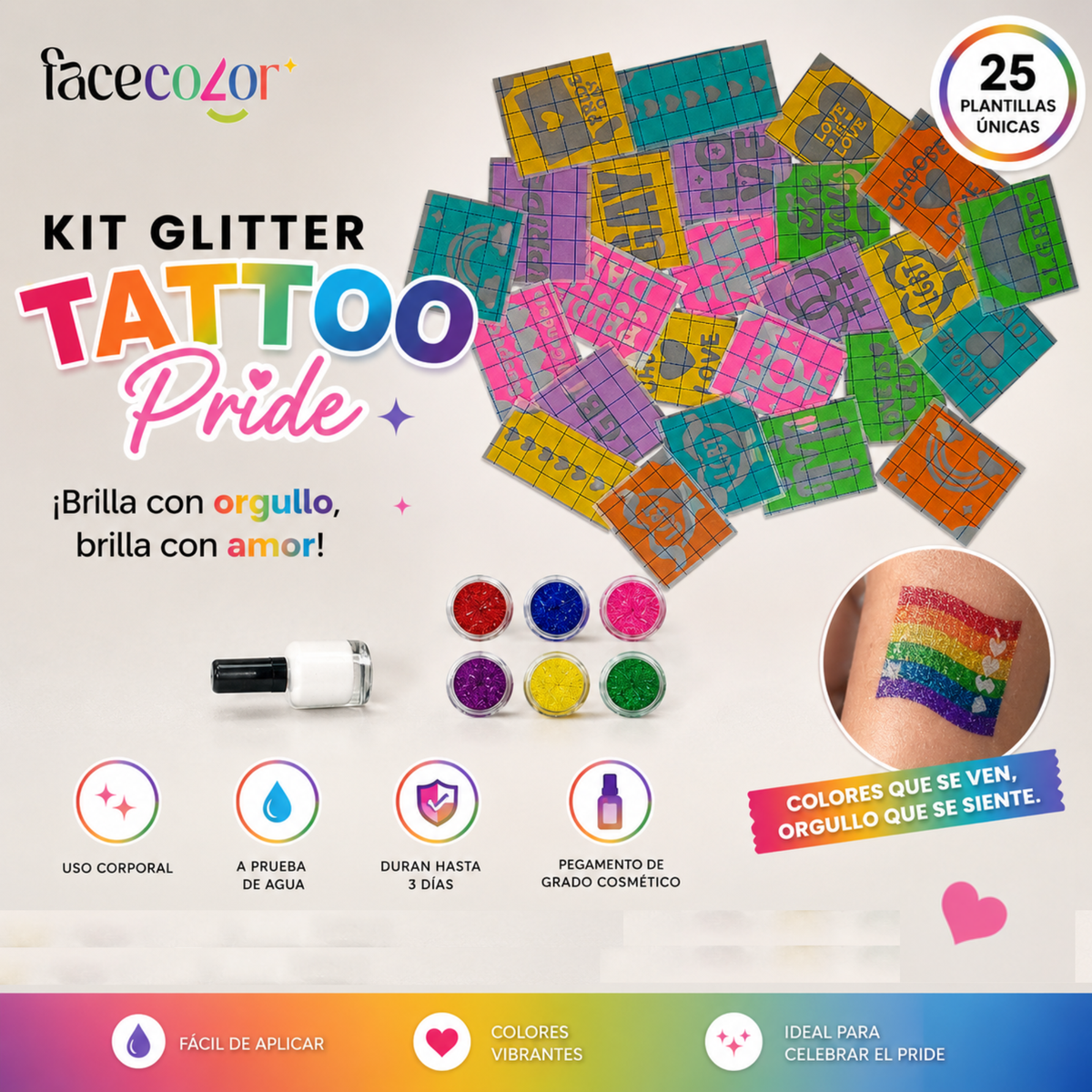 Kit Glitter Tattoo Pride Facecolor