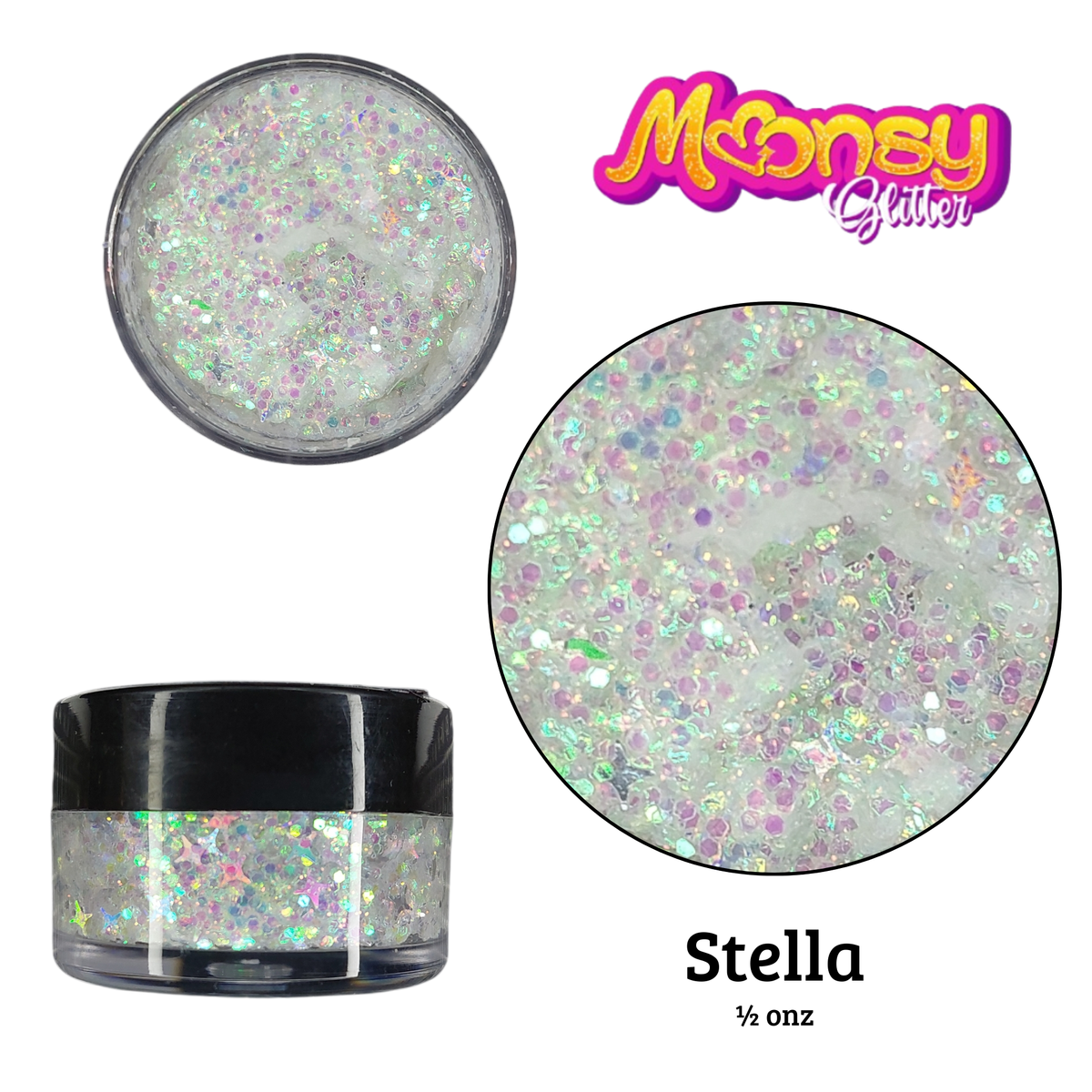 Variedad 1/2 onza  Moonsy Glitter - Base Gel (Venta por individual)