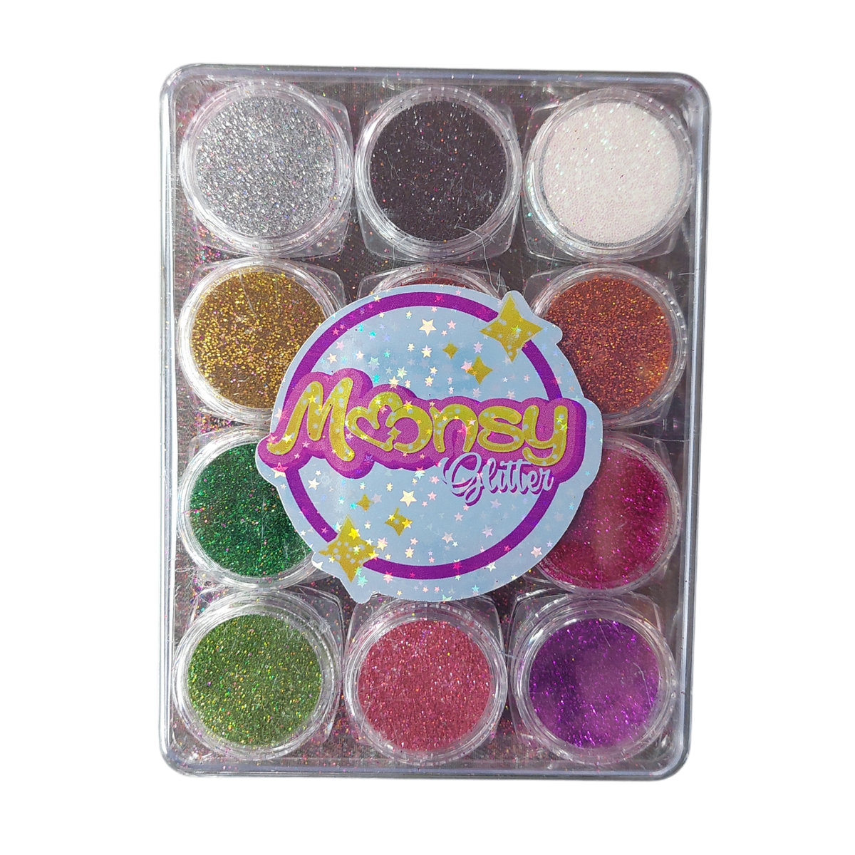 Charola 12 colores Glitter en Polvo