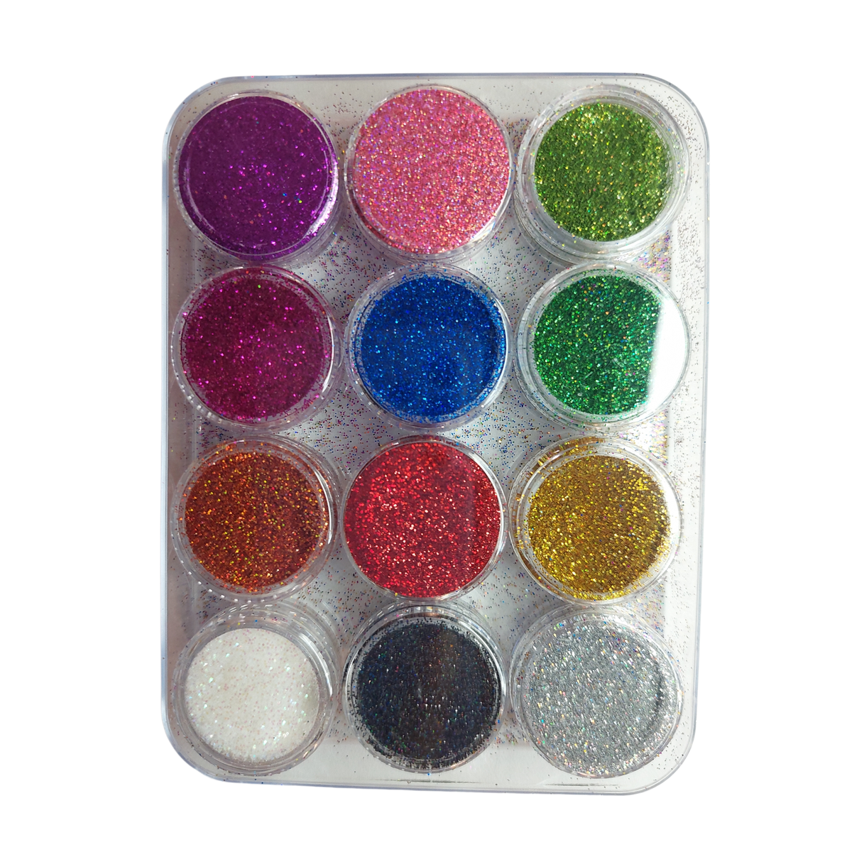 Charola 12 colores Glitter en Polvo
