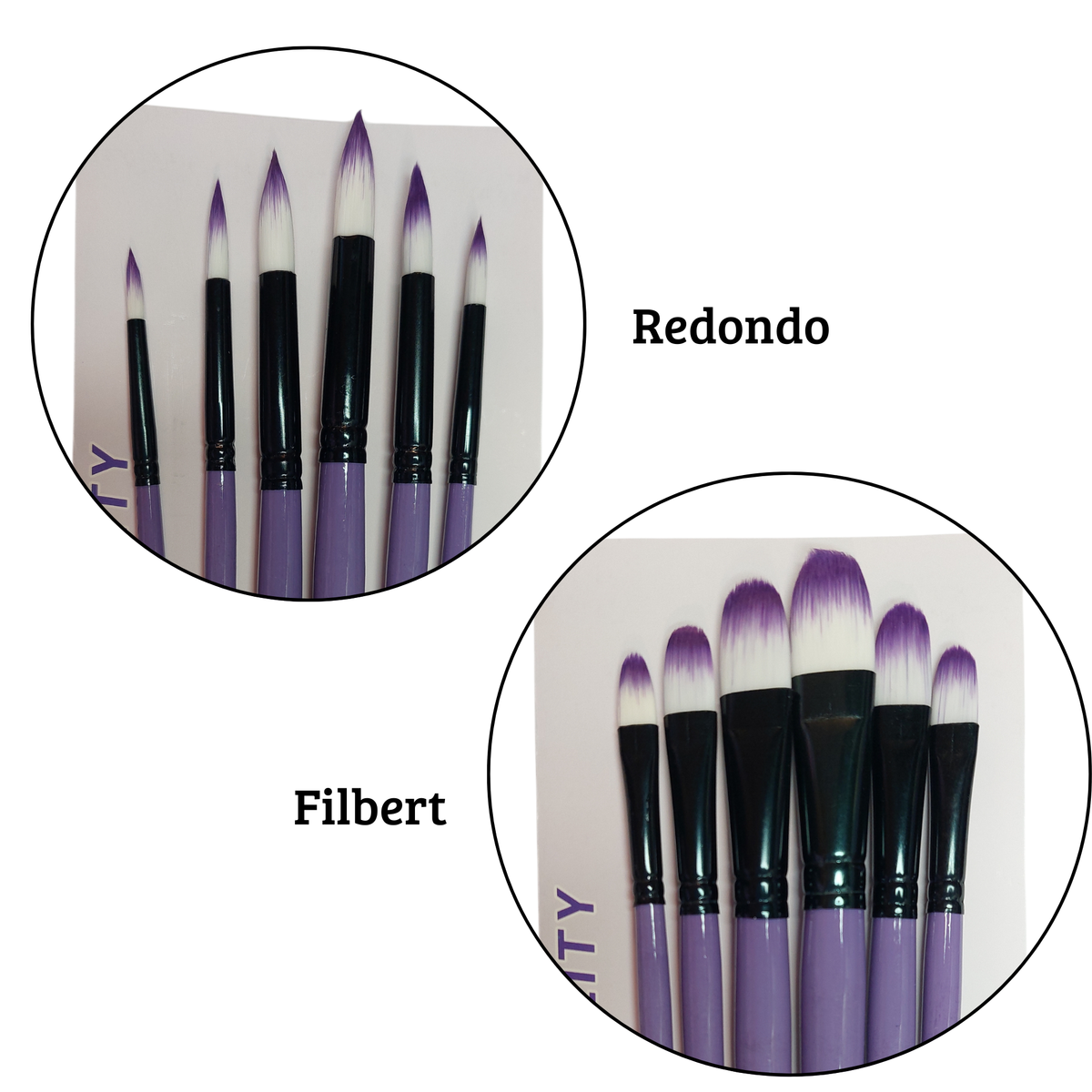 Set Pinceles Morado Filbert o Redondo