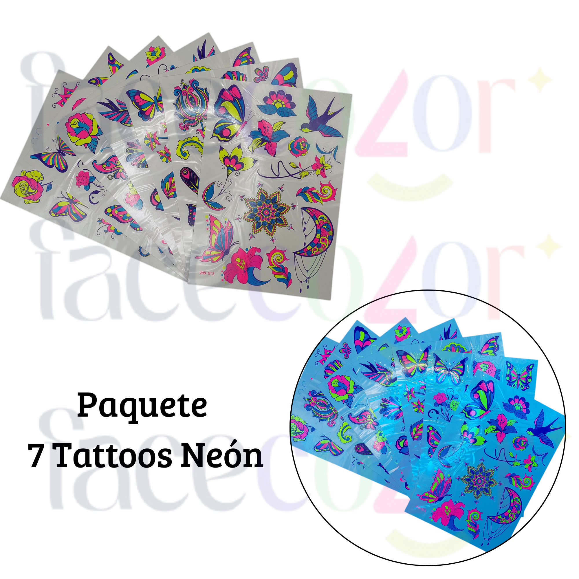 Paquete 7 Plantillas Tattoo Neón