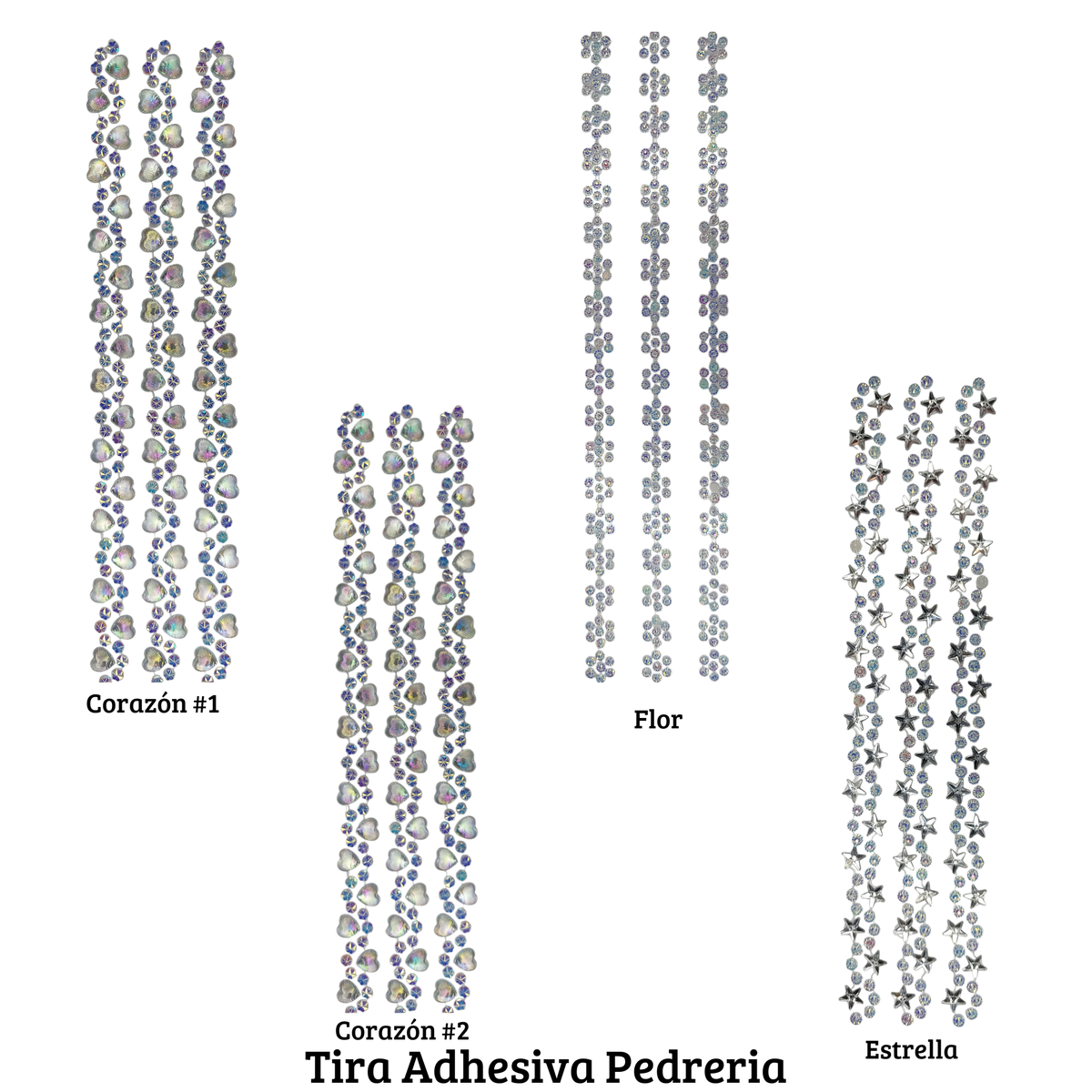 Pedrería Tira Adhesiva - Variedad de formas (venta por planilla)
